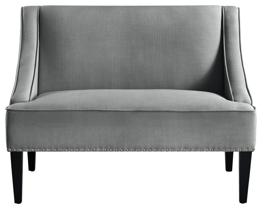 45" Light Gray And Black Upholstered Linen Bench