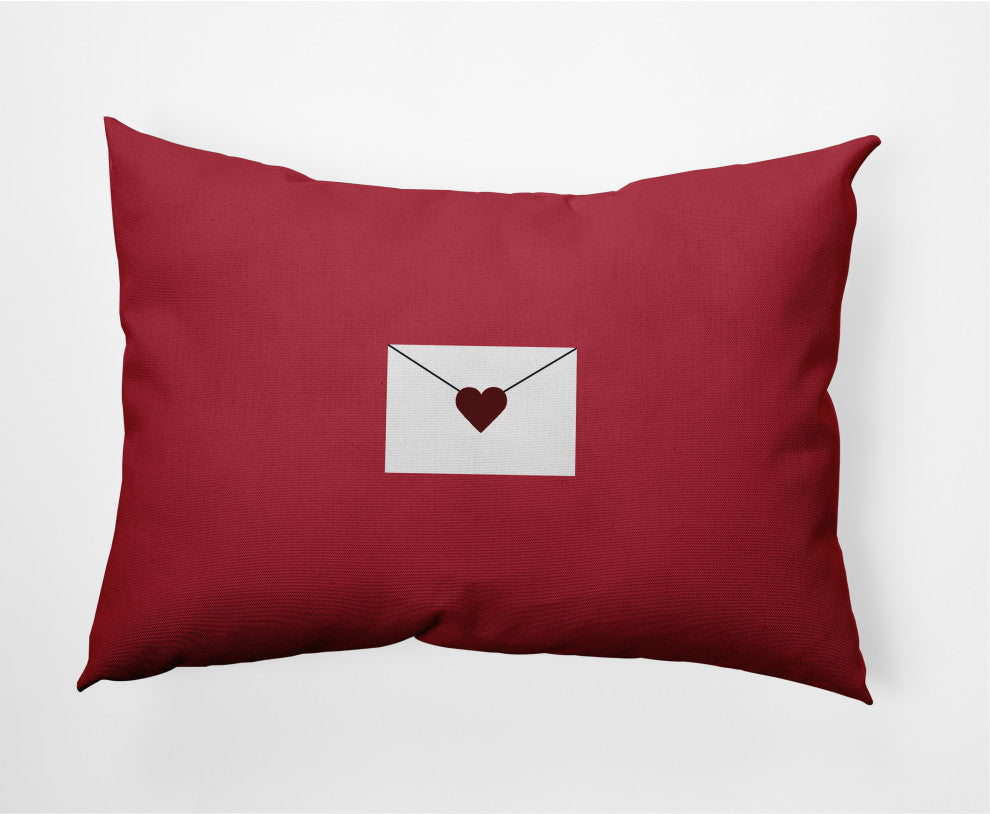 Love Letter Valentines Indoor/Outdoor Lumbar Pillow, Maroon, 14x20"