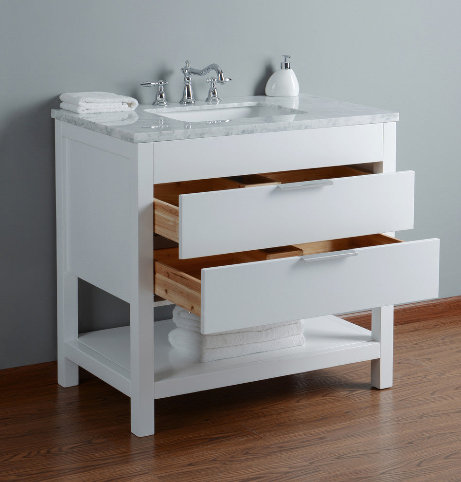 Stufurhome Rochester Bathroom Vanity, White, 36" Single Sink