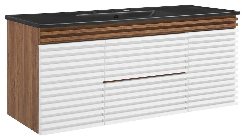 Render 48" Wall-Mount Bathroom Vanity, White Walnut Black
