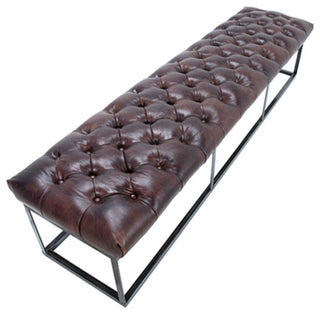 Tufted Leather and Iron Bench