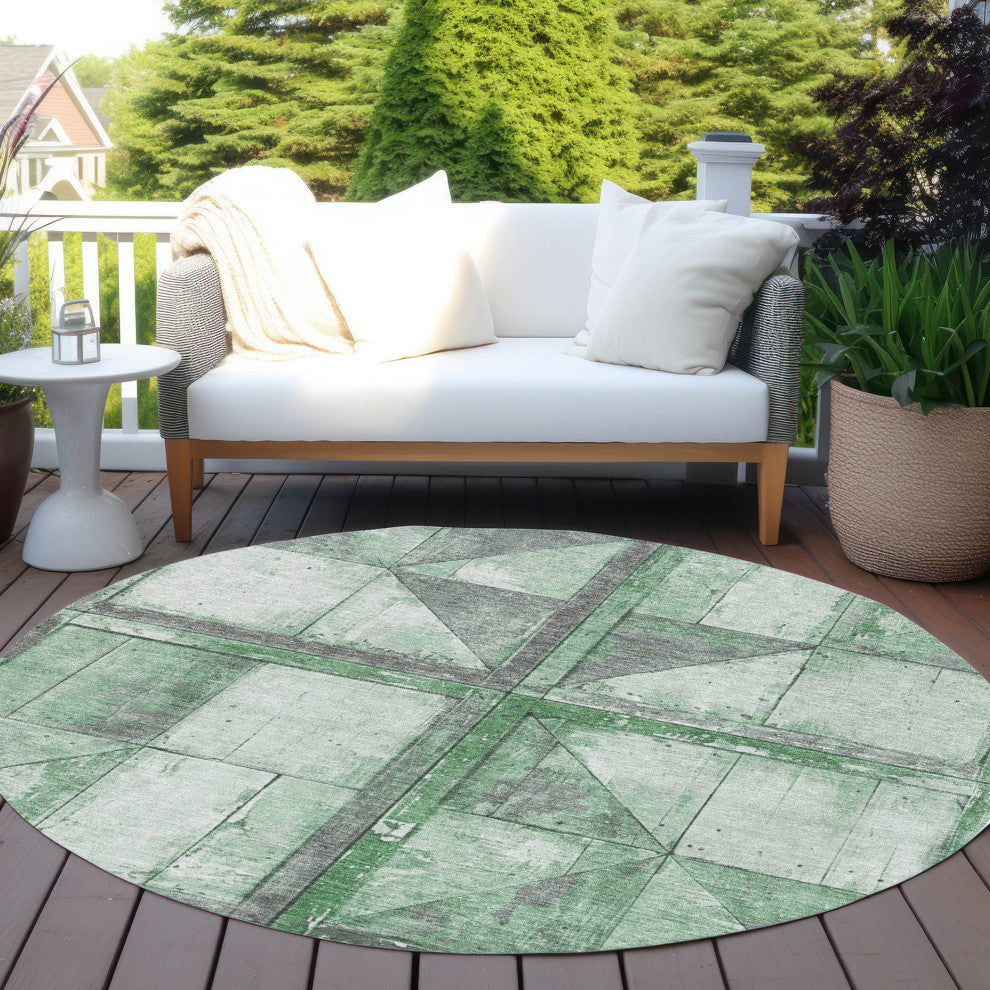 Machine Washable Indoor/Outdoor Chantille ACN1875 Green 8' x 8' Round Rug