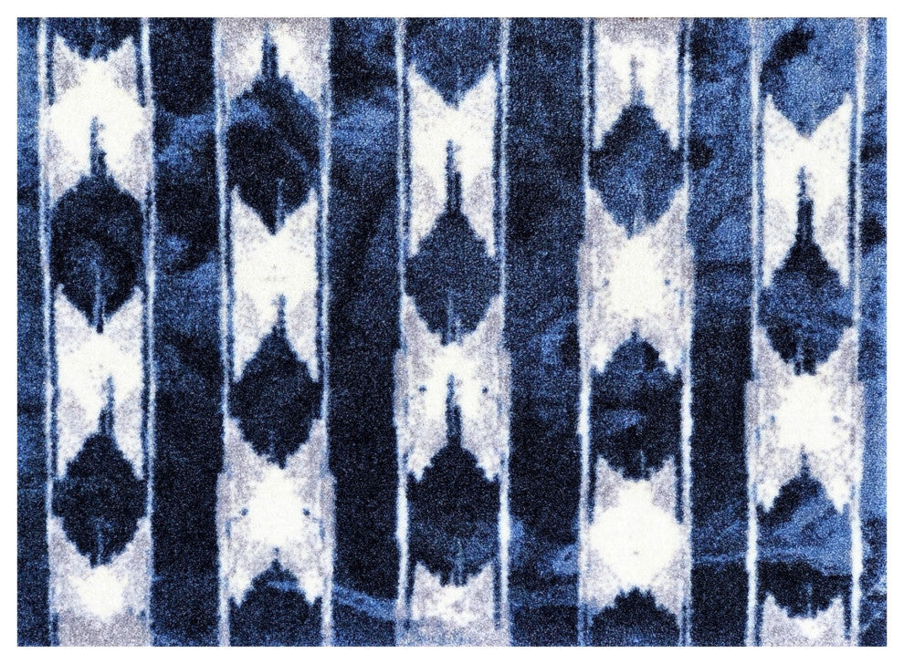 2' x 3' Shades of Blue Abstract Stripes Washable Floor Mat