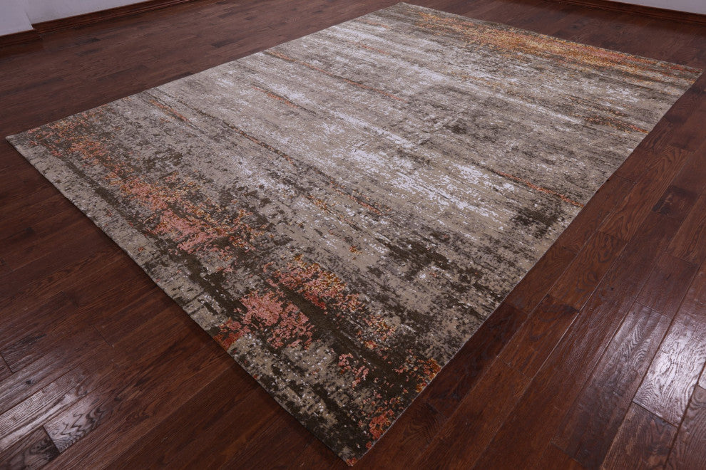 Handmade Modern Wool and Silk Rug 9' 0" X 12' 2" Q7134