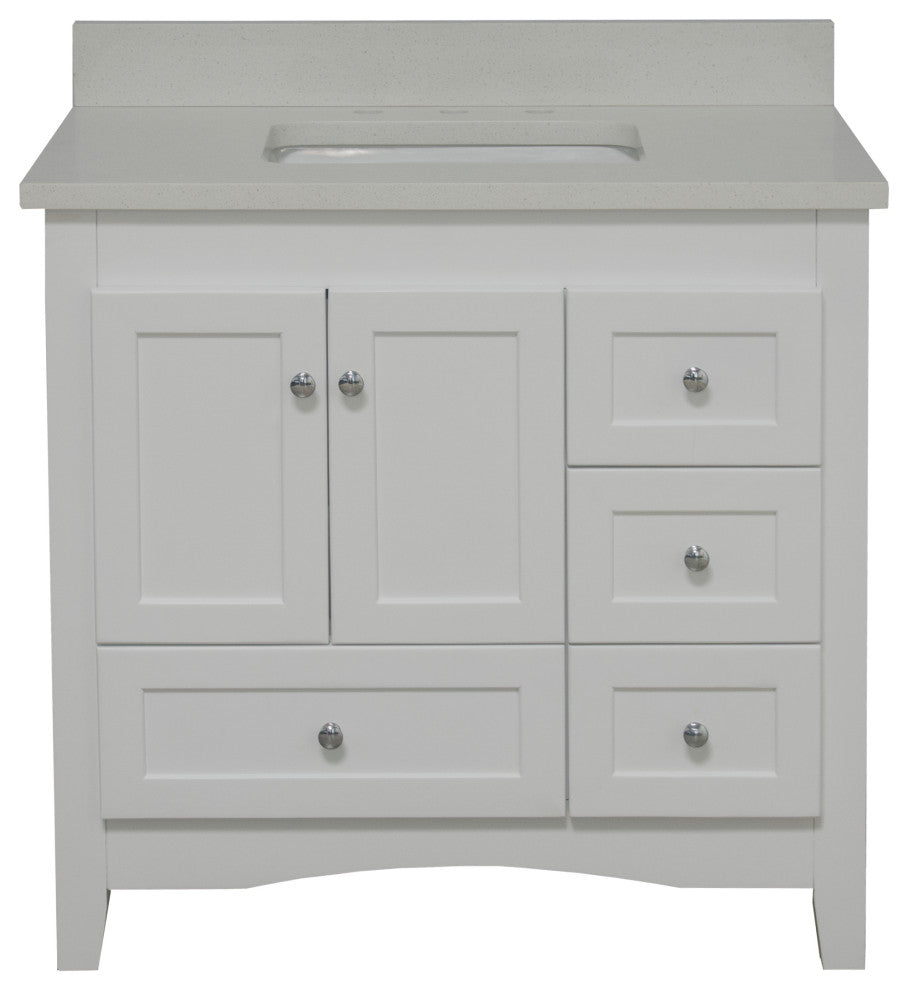 Abbey 36" Bathroom Vanity, White, Quartz