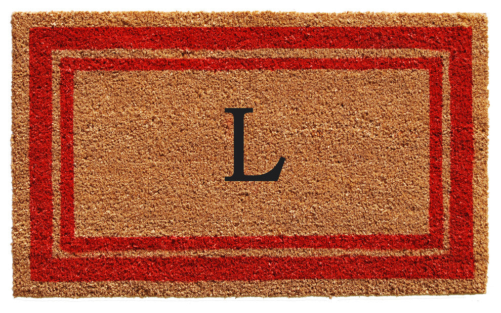 Red Border 18"x30" Monogram Doormat, Letter L