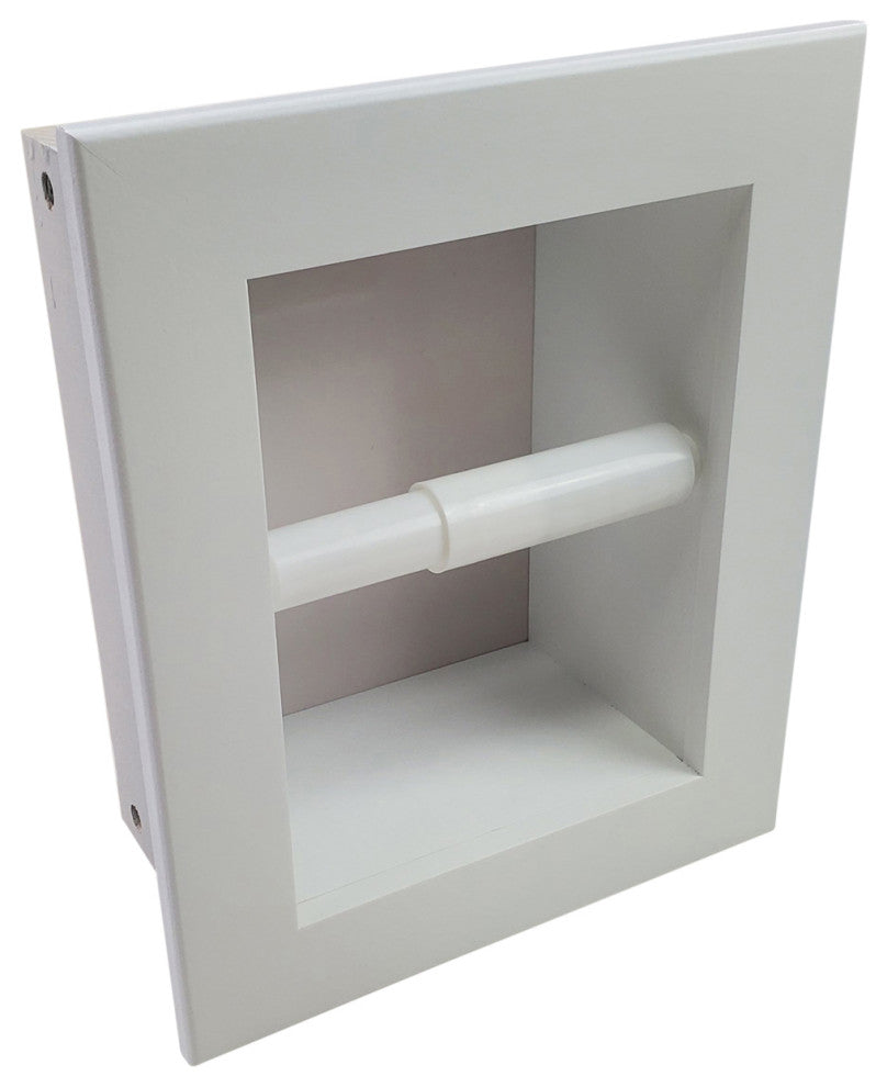Tampa Recessed Solid Wood Toilet Paper Holder 7 x 8.5, White Enamel