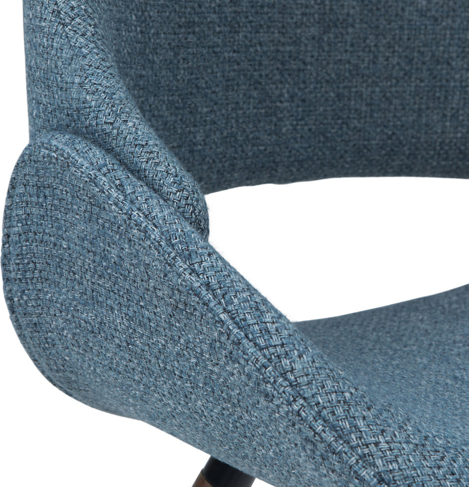 Malden Mid Century Modern Bentwood Dining Chair In Denim Blue Woven Fabric