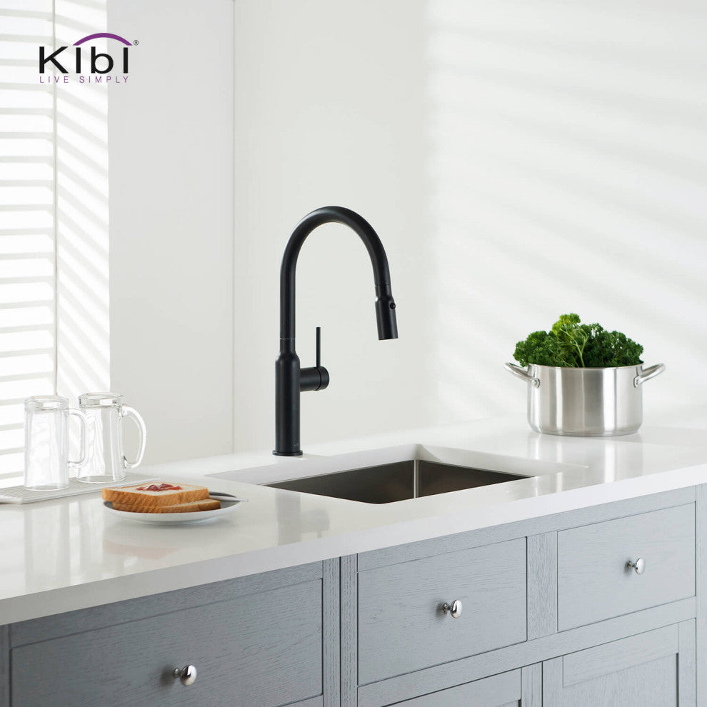 KIBI Hilo Single Handle Pull Down Kitchen Faucet, Matte Black, W/ Soap Dispenser