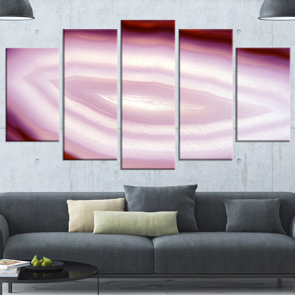 Pink Agate Geode Geological Crystals, Abstract Canvas Artwork, 60"x32", 5 Panels