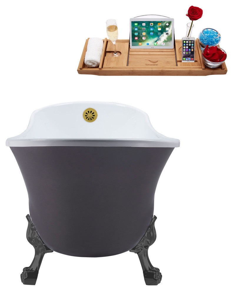 55" Streamline N355BGM-BGL Clawfoot Tub and Tray With External Drain