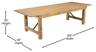 HERCULES Series 9' x 40" Rectangular Solid Pine Folding Farm Table, Light Natural