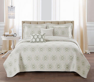 Bloom Medallion 5-Piece Printed Microfiber Quilt Set, Queen