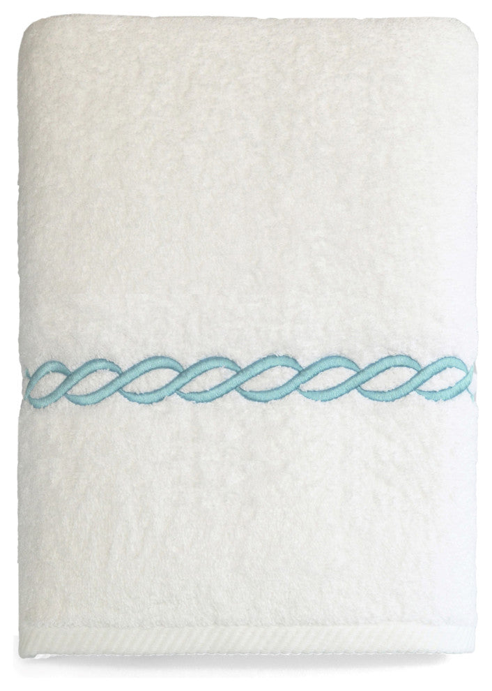 Soft Twist Cadena Bath Towel, White & Sky Blue, 27"x54"
