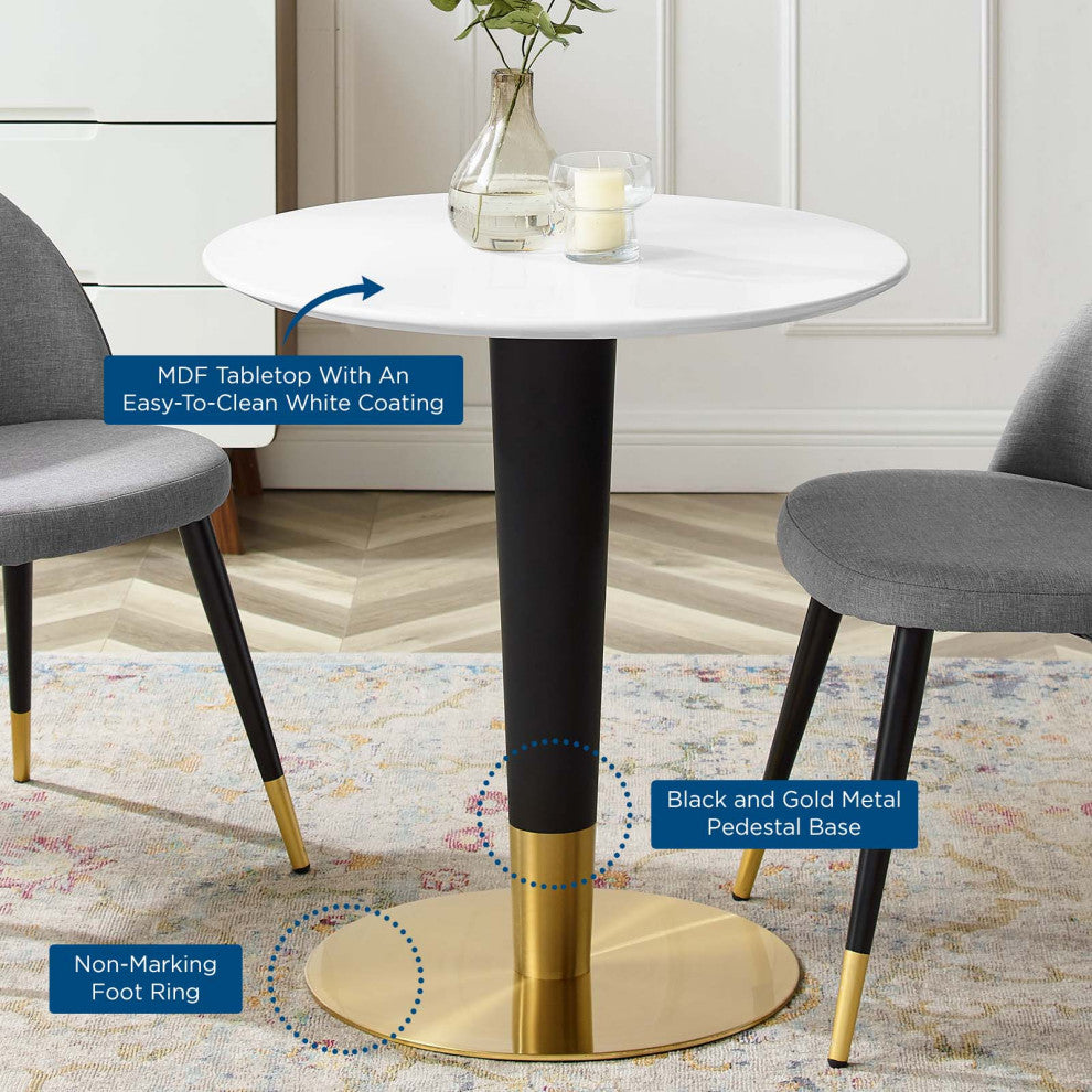 Zinque 28" Dining Table, Gold White
