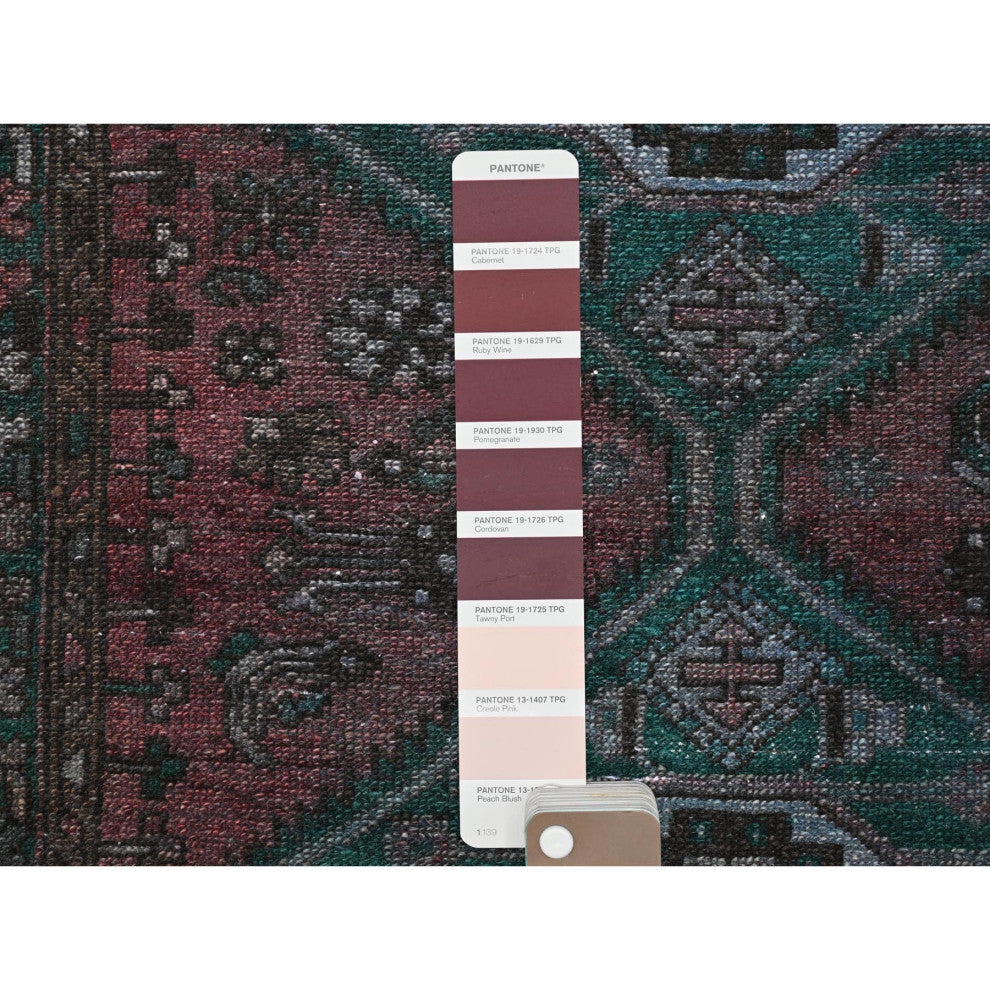 Light Red Overdyed Vintage Persian Hamadan Hand Knotted Pure Wool Rug, 3'5"x9'7"
