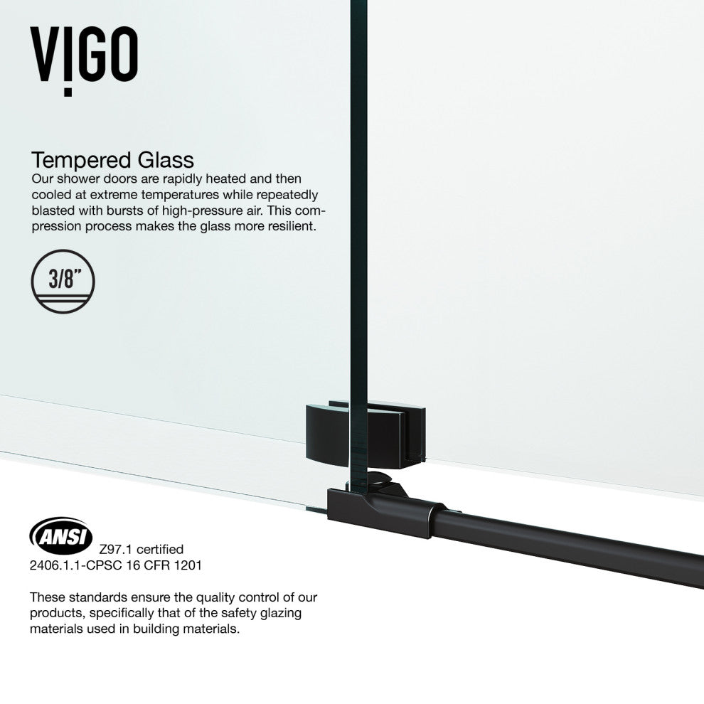 VIGO Winslow Frameless Sliding Shower Enclosure, Matte Black, 36" D X 48" W X 80" H, Left Drain Base