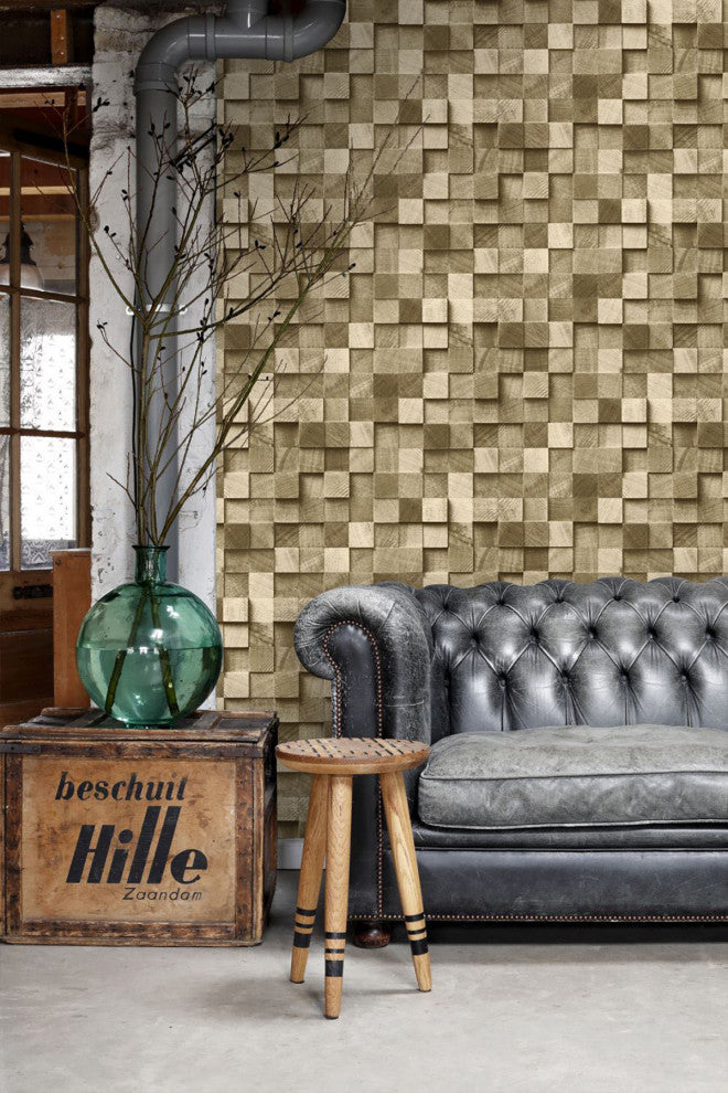 Tevye Gold Wood Geometric Wallpaper Bolt