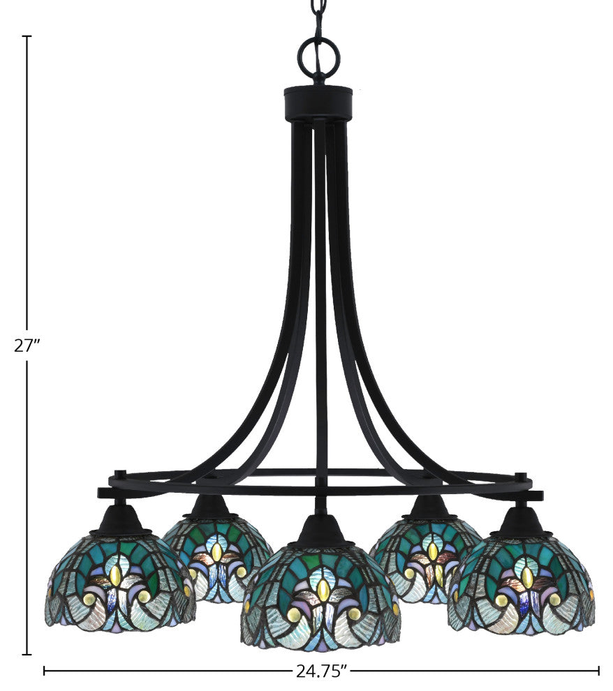 Paramount 5-Light Chandelier, Matte Black, 7" Turquoise Cypress Art Glass