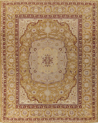 Consigned, Indian Handmade Antique Agra Worn Oriental Rug, Yellow, 12'6"X9'10"