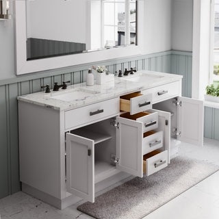 Hartford 72" Double Sink Marble Countertop Bath Vanity, White, Vanity With Large