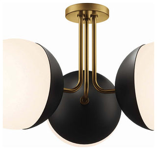 Stellar 3-Light Semi-Flush Ceiling Light, Opal Satin Brass