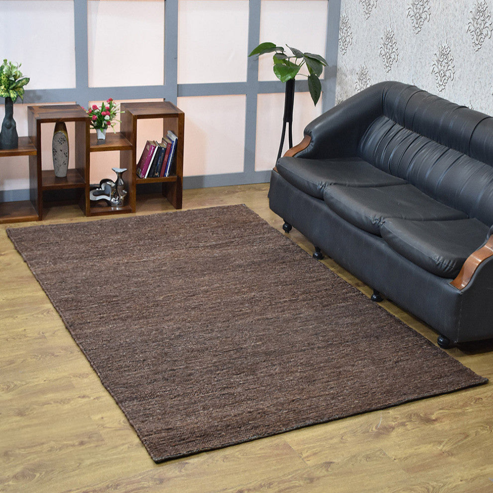 Hand Knotted Sumak Jute Eco-friendly Area Rug Solid Light Brown, [Rectangle] 5'x8'
