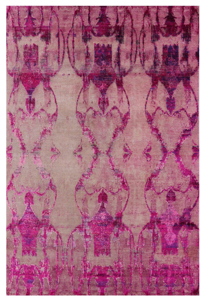 Modern Hand Knotted Silk Oxidized Wool Rug 5' 3" X 7' 11" - Q13084