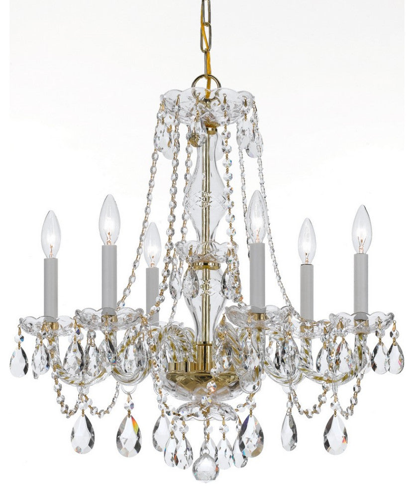 Traditional Crystal 6-Light 25" Traditional Chandelier in Polished Brass with