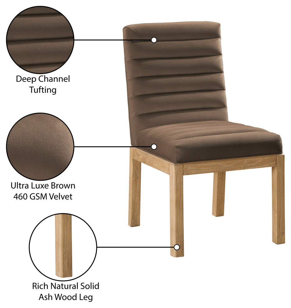 Evelyn Upholstered Dining Chair, Brown, Velvet, Natural Finish