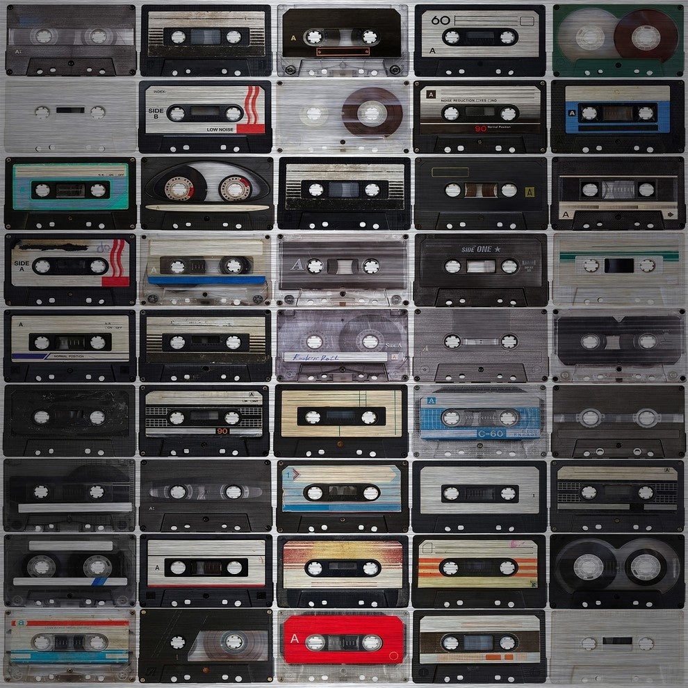 "Cassette Rows" Painting Print on Brushed Aluminum, 24"x24"