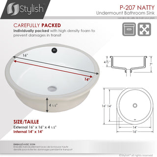 STYLISH 16" Round Undermount Ceramic Bathroom Sink With 2 Overflow Finishes