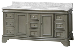 Katherine 72" Bathroom Vanity, Weathered Gray, Carrara Marble