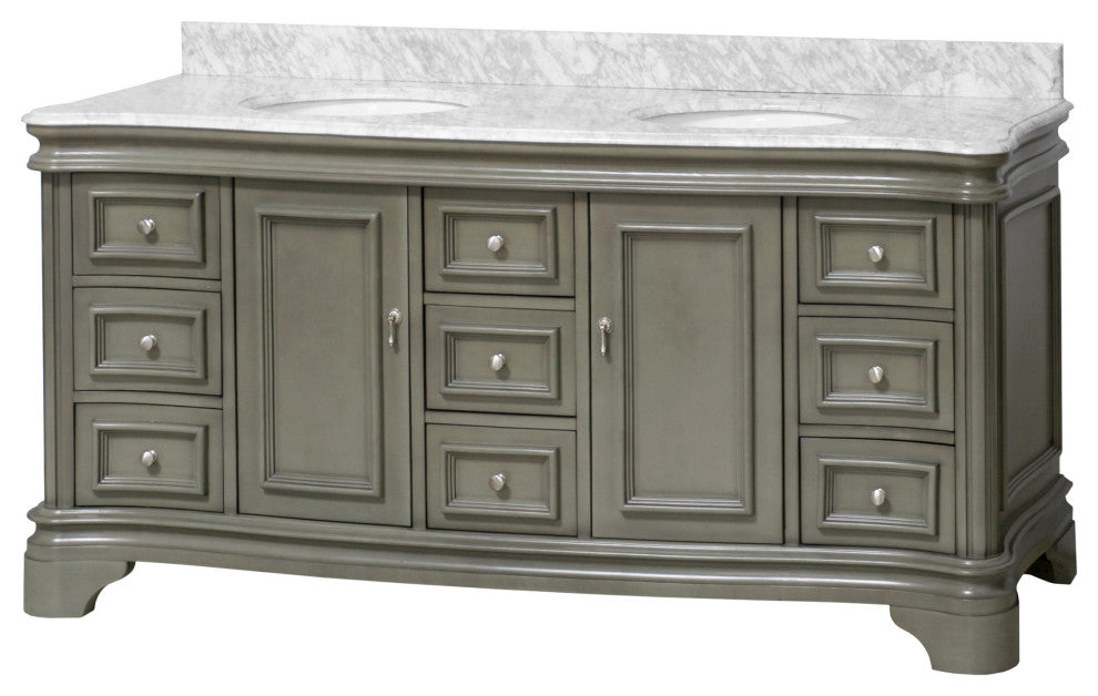 Katherine 72" Bathroom Vanity, Weathered Gray, Carrara Marble