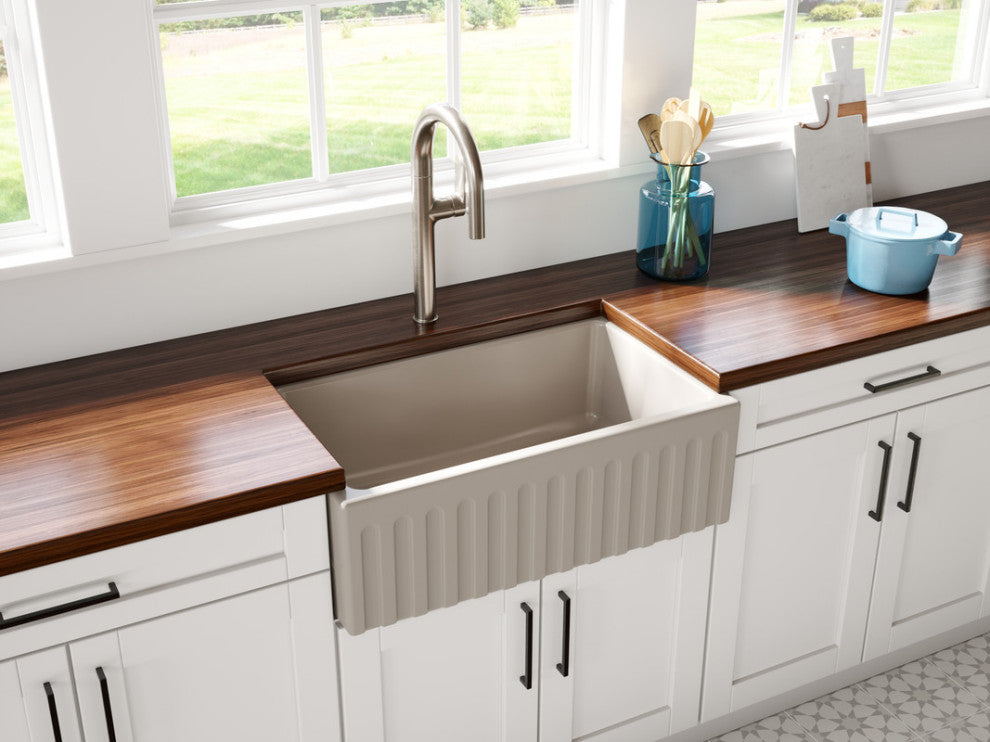 LaToscana Reversible, Fluted/Smooth Fireclay Sink, Silver Flax, 30"