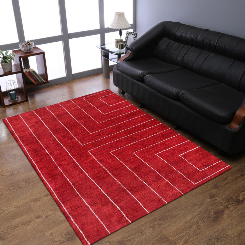 HAND KNOTTED LOOM SILK ECO-FRIENDLY RUGS-8'x10',Rectangle,Red Beige,Geometric