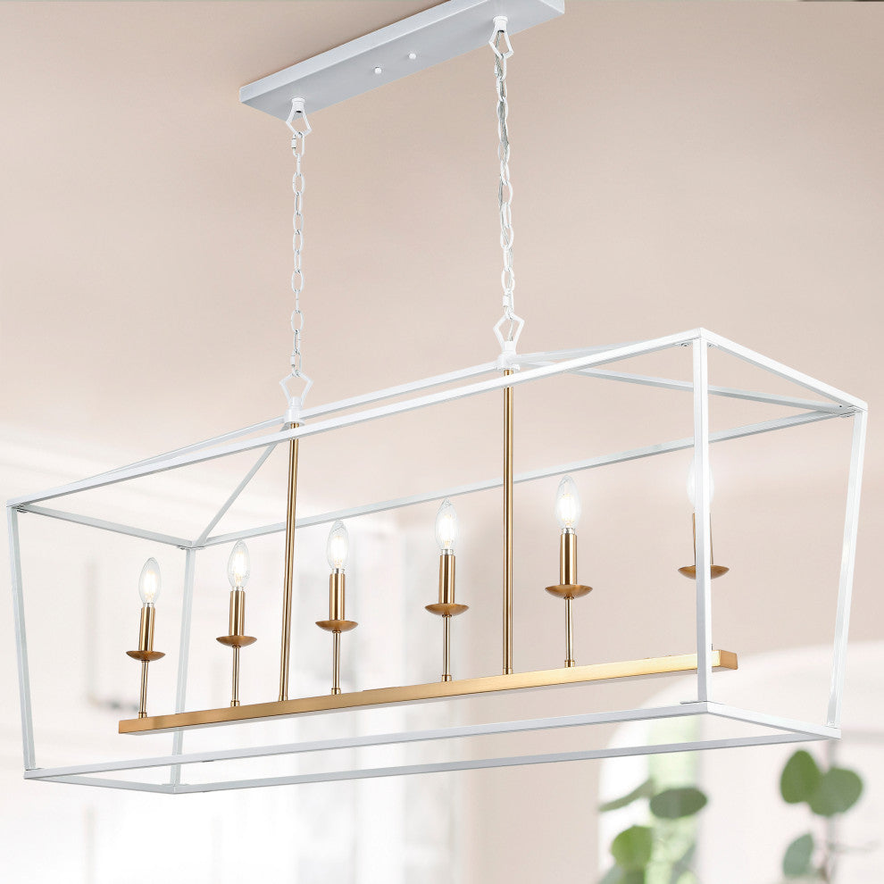Pagoda Lantern Metal LED Pendant, White, Width: 49"