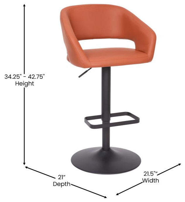 Erik Contemporary Vinyl Adjustable Height Barstool with Rounded Mid-Back, Cognac