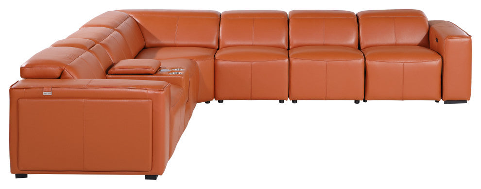 Niccolo Italian Leather 7-Piece L-Shaped Power Reclining Sectional, Camel