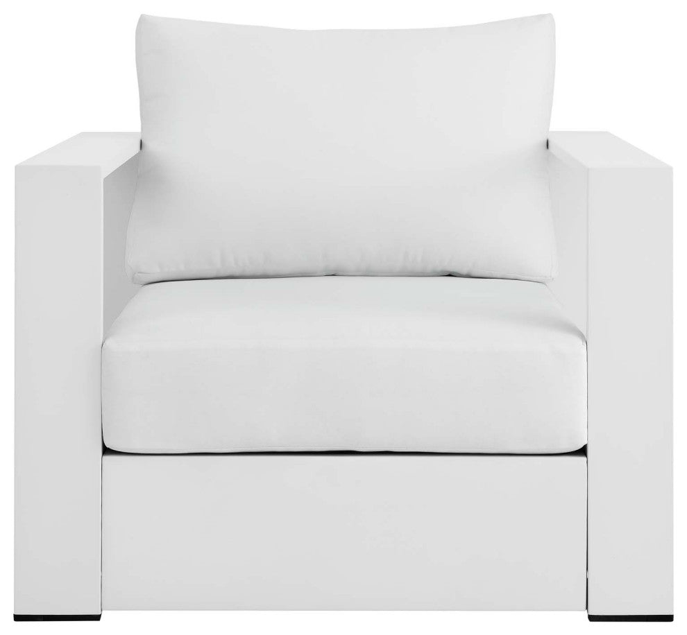 Lounge Chair Armchair, White, Aluminum, Modern, Outdoor Patio Hospitality