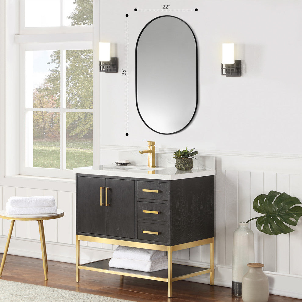 Ispra 36" Oval Bathroom/Vanity Aluminum Framed Wall Mirror, Matt Black
