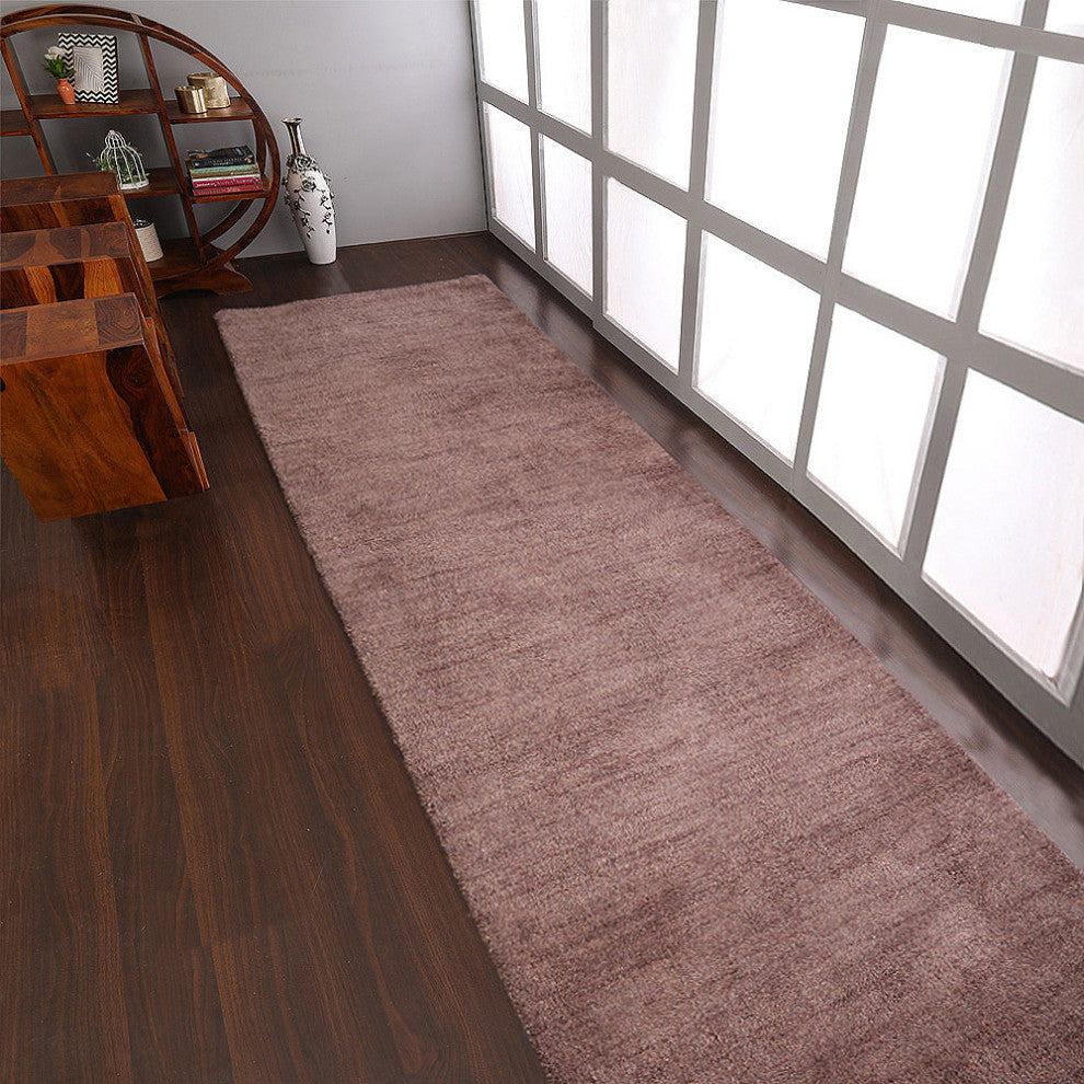 Hand Knotted Loom Silk Mix Area Rug Solid Light Brown, [Runner] 2'8''x12'