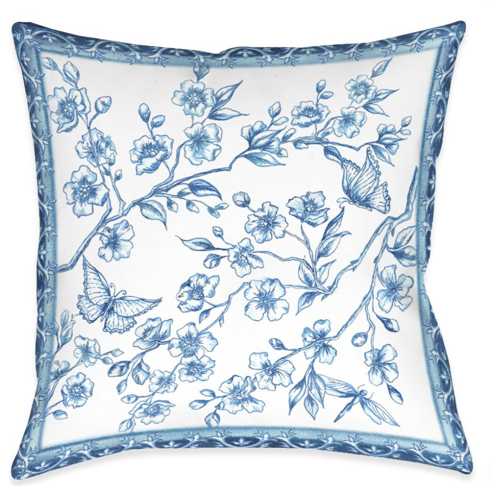 Chinoiserie Butterflies Outdoor Pillow, 18"x18"