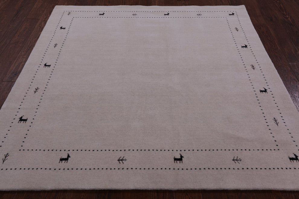 6' Square Persian Gabbeh Hand Knotted Rug - Q15236