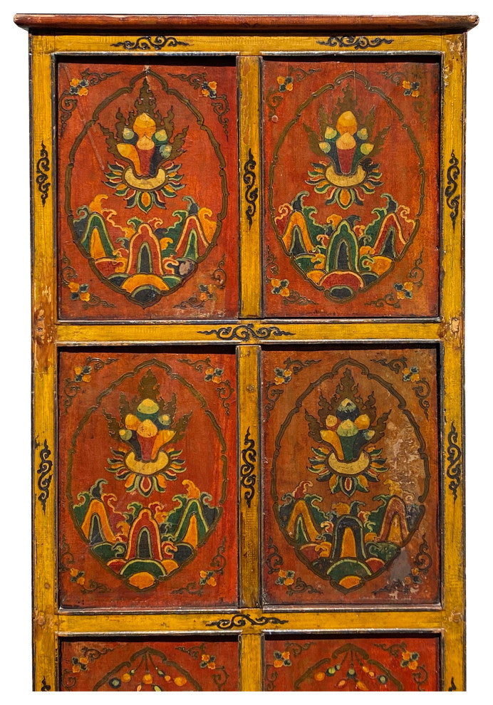 Vintage Chinese Tibetan Jewel Flower Graphic Tall Storage Cabinet Hcs7354