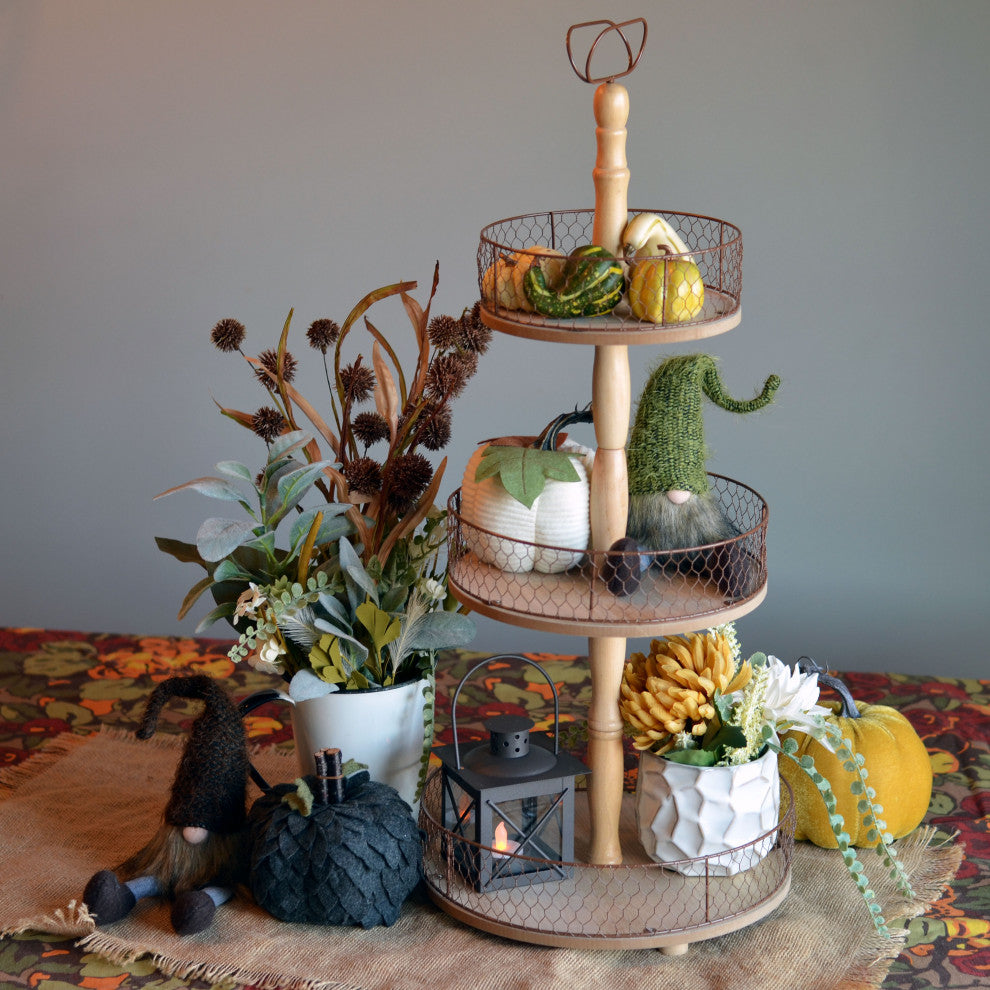 Chicken Wire Rustic 3 Tier Stand, 27.5 Inches