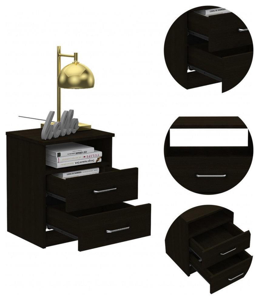Brown Open Compartment Two Drawer Nightstand