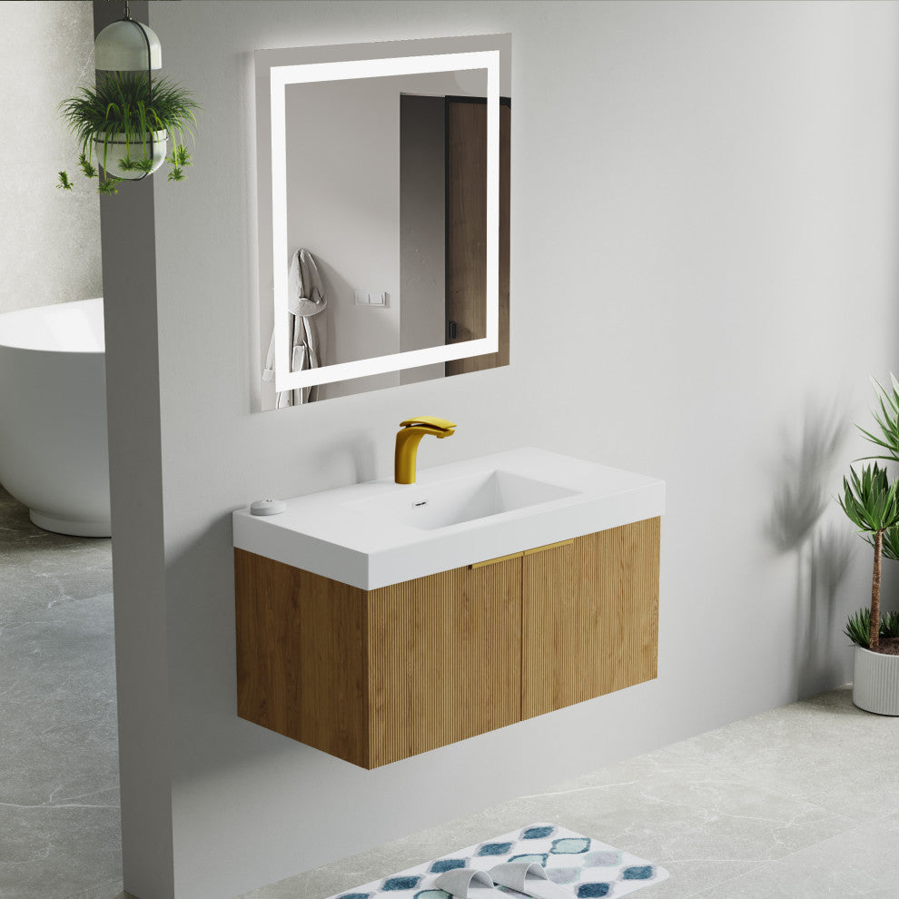 Pershing 36" Single Vanity Set, Oak Natural, Resin Basin