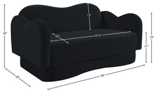 Bloom Upholstered Loveseat, Black, Velvet