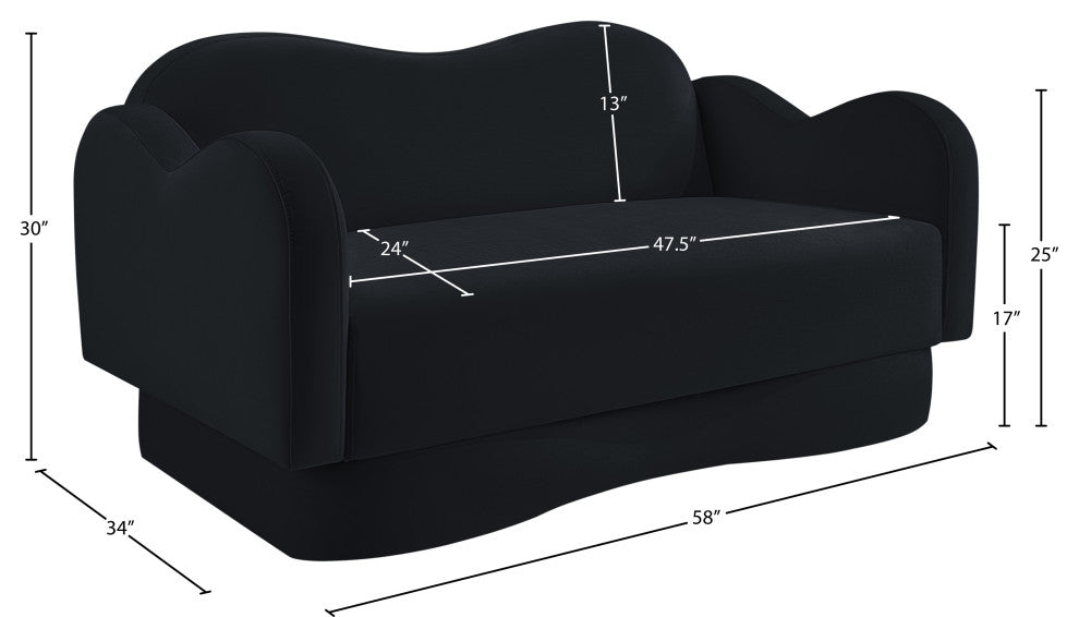 Bloom Upholstered Loveseat, Black, Velvet